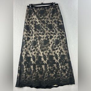 Vintage Talbots Skirt Size 8 P Long Floral Black Lace Lined Elegant Fairy Goth